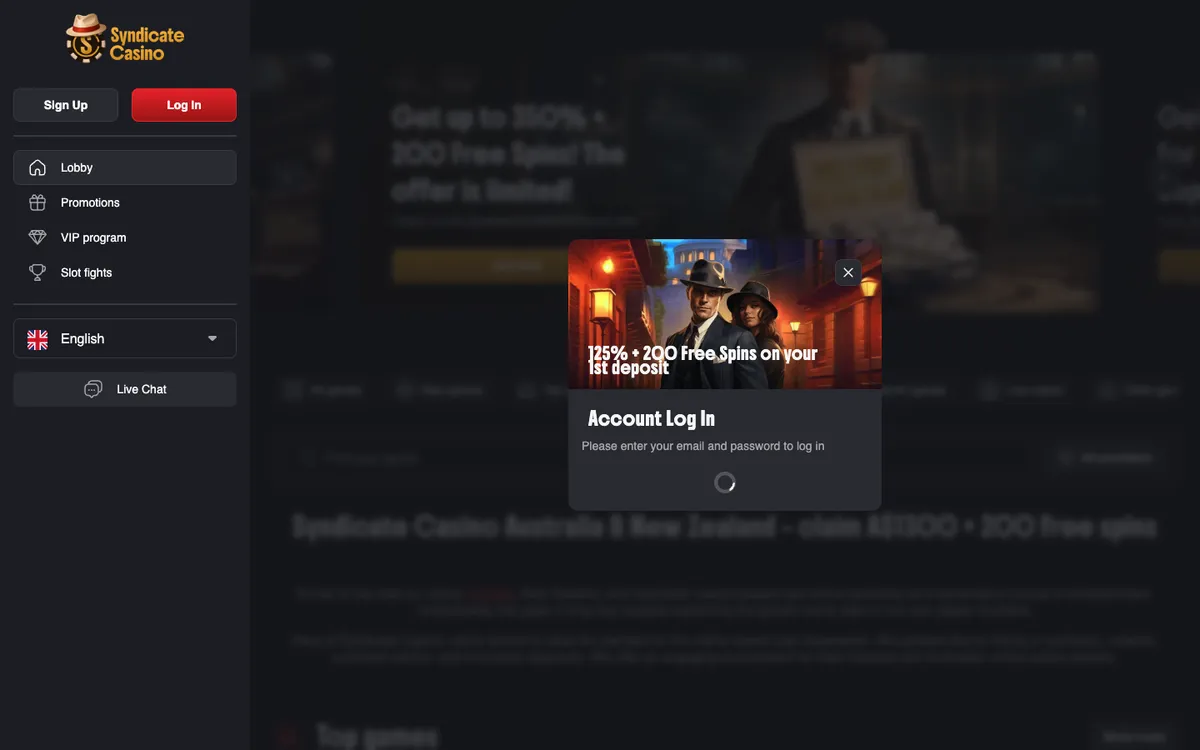 Syndicate Casino — Sign-up, captured from Austria