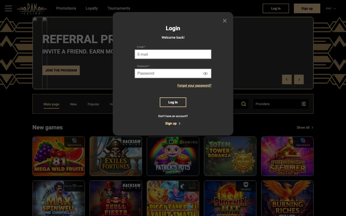 Pan-Casino — Sign-up, captured from Poland