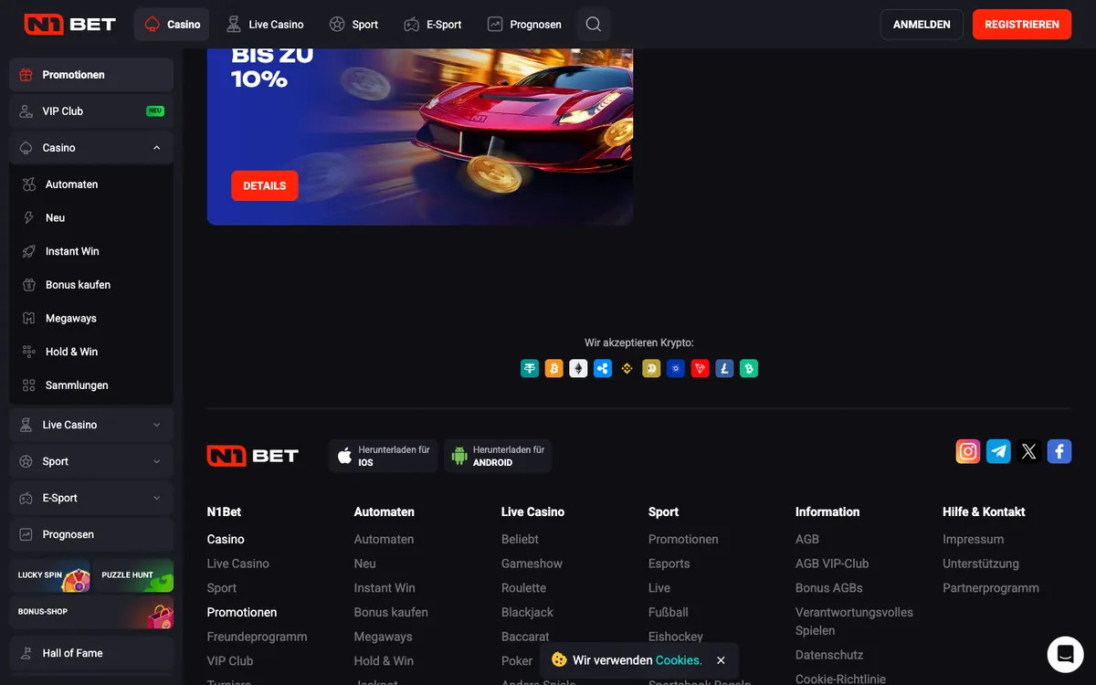 N1Bet Casino — Promotions, captured from Germany