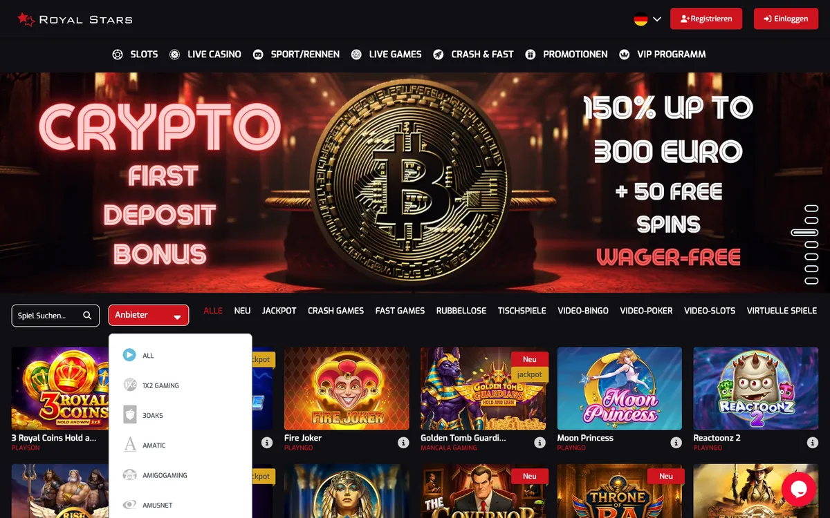 Royal Stars Casino — Home page, captured from Austria