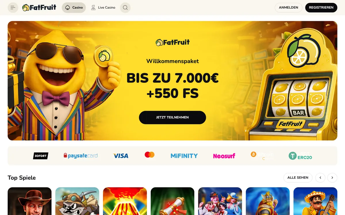 FatFruit Casino — Home page, captured from Germany