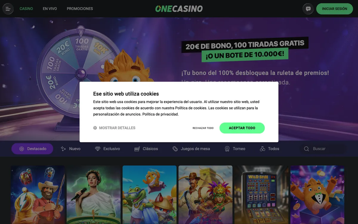 One Casino — Home page, captured from Spain