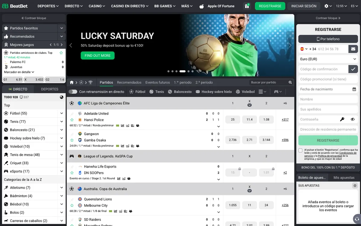 BeatBet Casino — Home page, captured from Spain