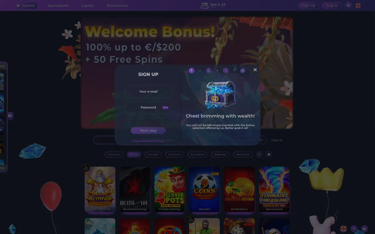 Bet It All Casino — Sign-up, captured from Belgium