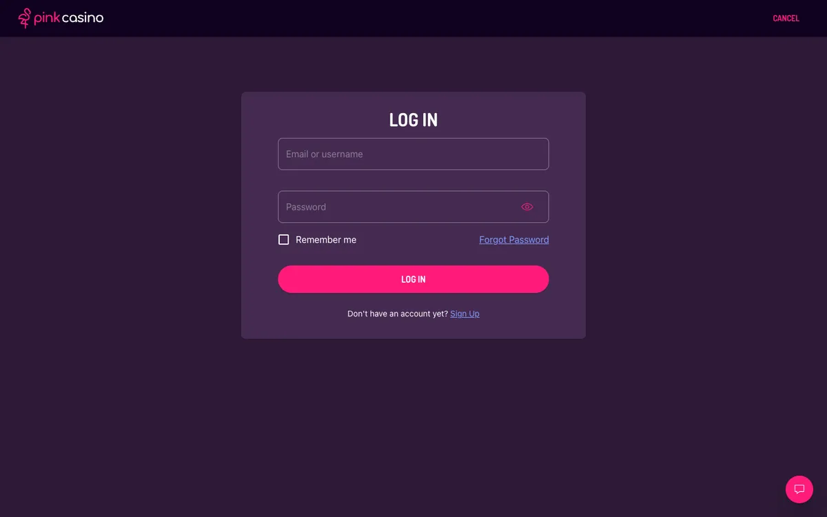 Pink Casino UK — Sign-up, captured from United Kingdom