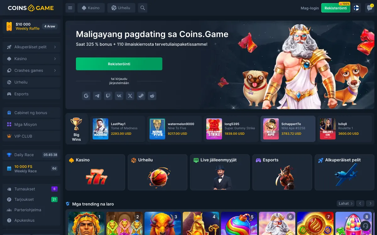 Coins Game Casino — Home page, captured from Finland