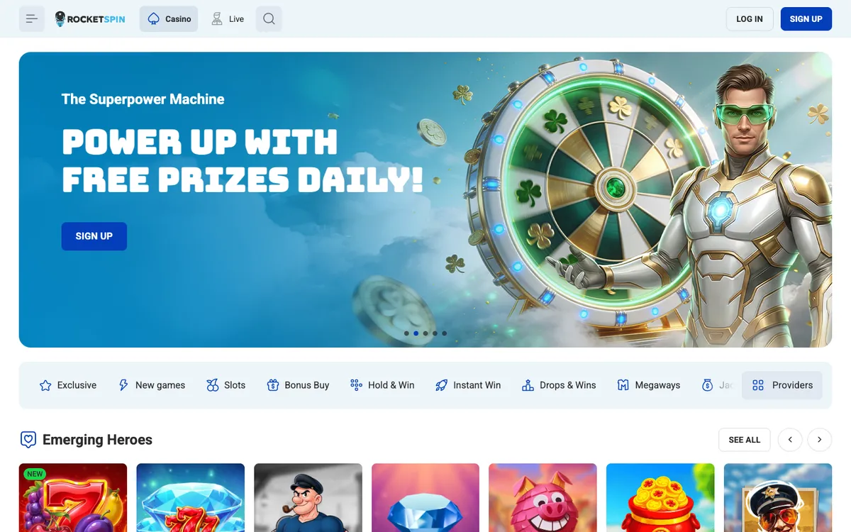 Rocket Spin Casino — «Главная», снято из страны Канада