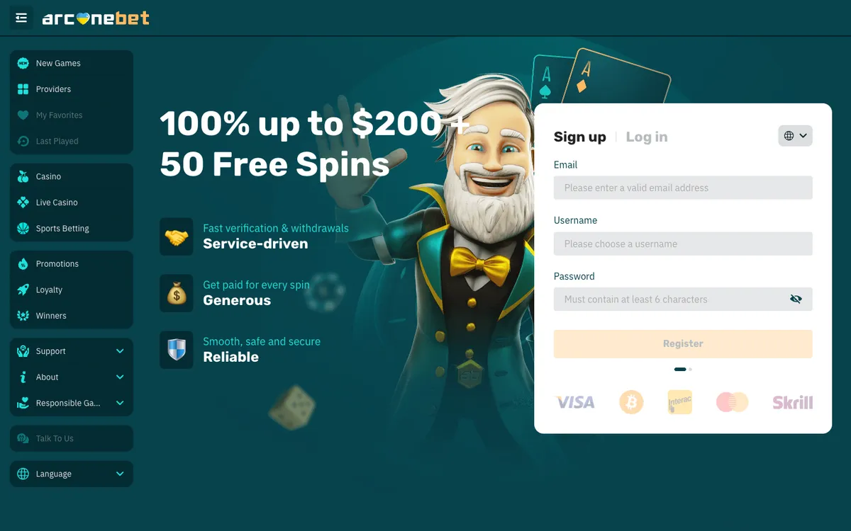 arcanebet Casino — Home page, captured from Argentina