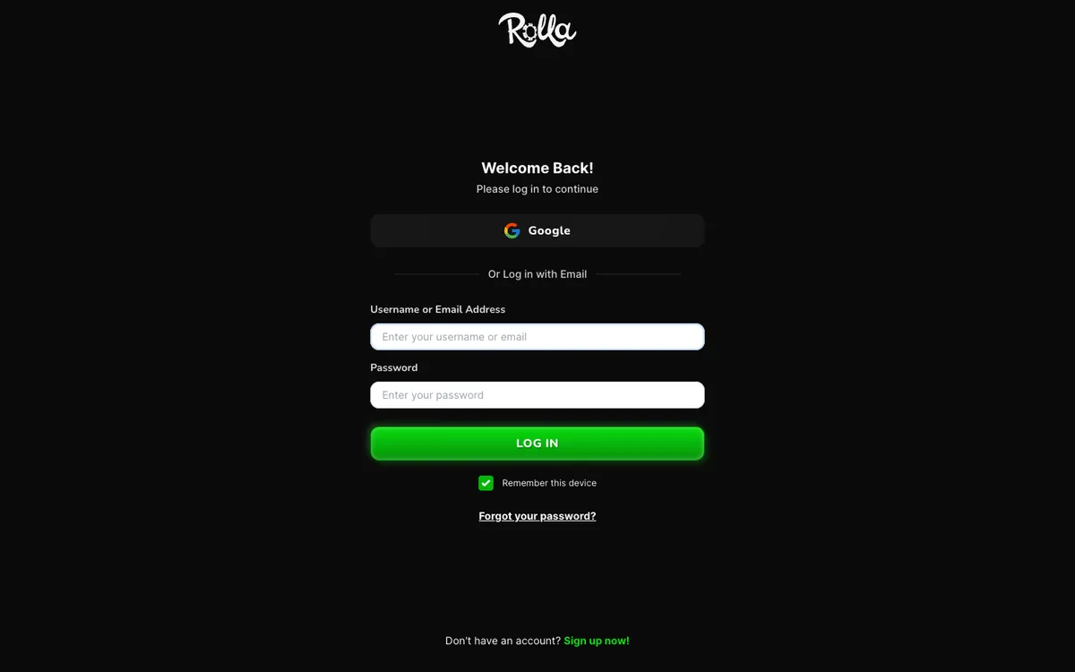 Rolla Casino — Sign-up, captured from United States
