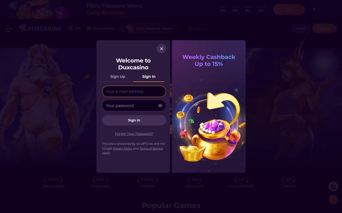 DuxCasino — Sign-up, captured from New Zealand