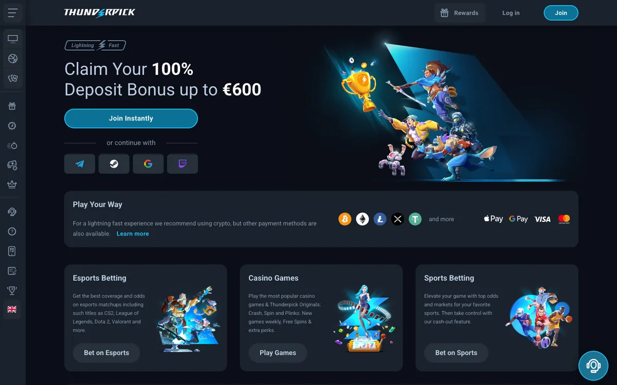 Thunderpick Casino — «Главная», снято из страны Германия