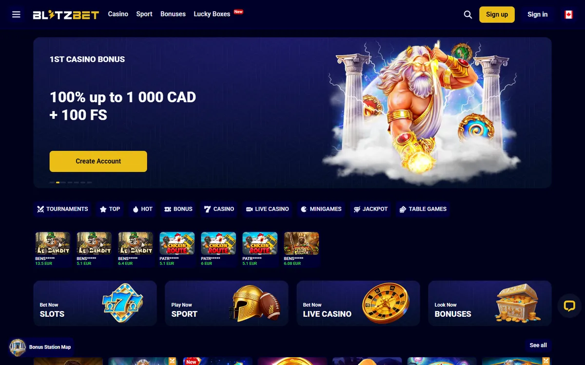 Blitz-bet Casino — «Главная», снято из страны Канада