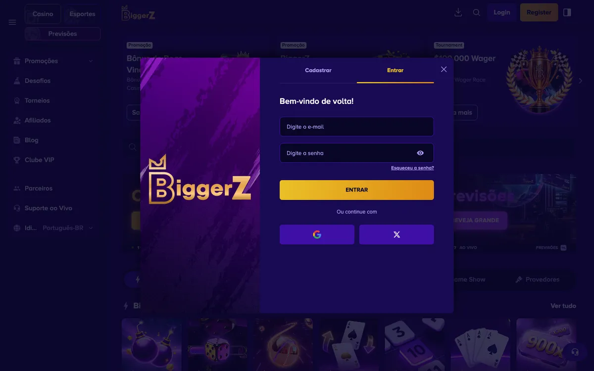 BiggerZ Casino — Sign-up, captured from Portugal