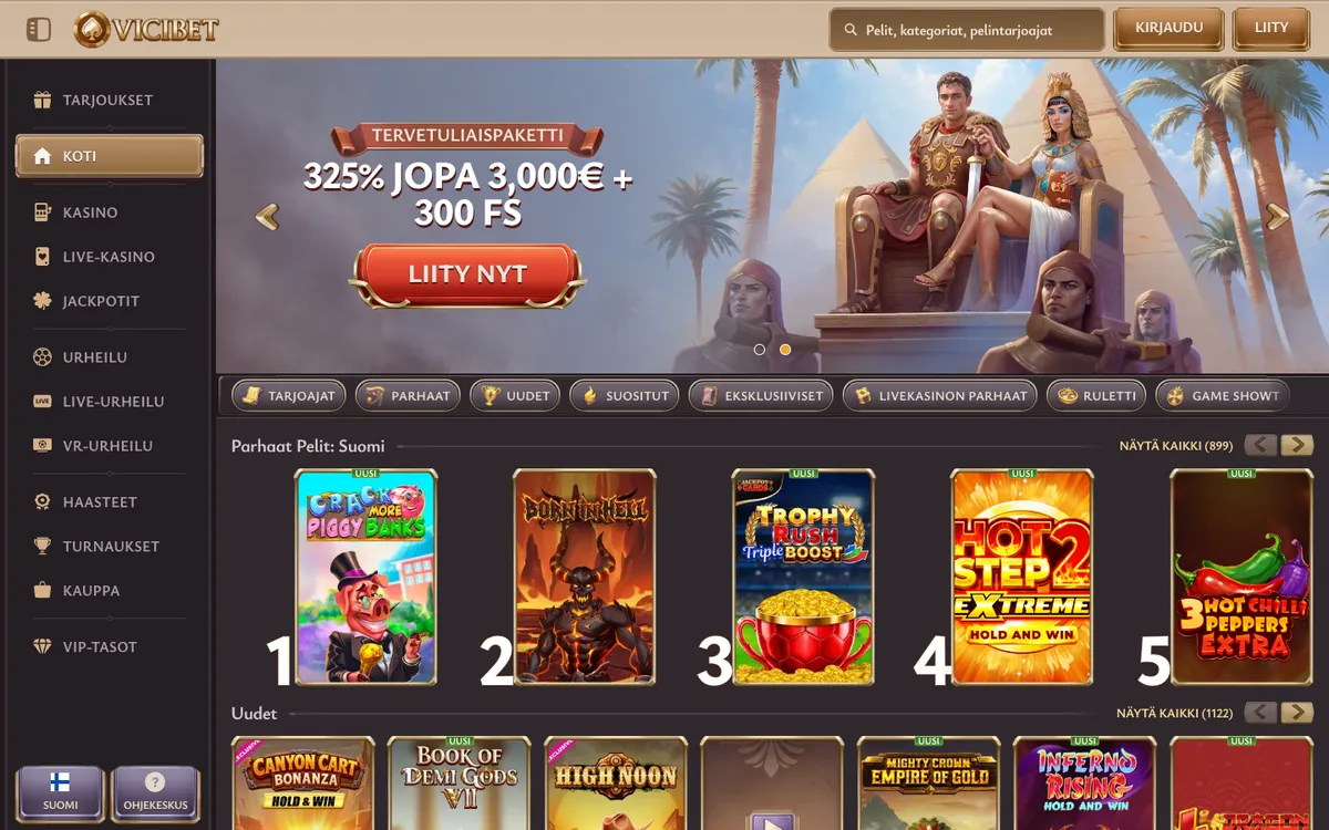 ViciBet Casino — Home page, captured from Finland