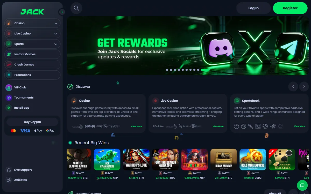 Jack.com Casino — Home page, captured from Canada