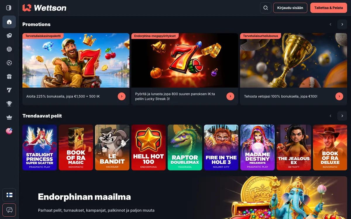 Wettson Casino — Home page, captured from Finland