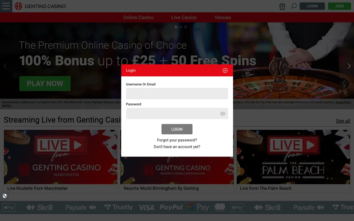 Genting Casino — Sign-up, captured from Belgium