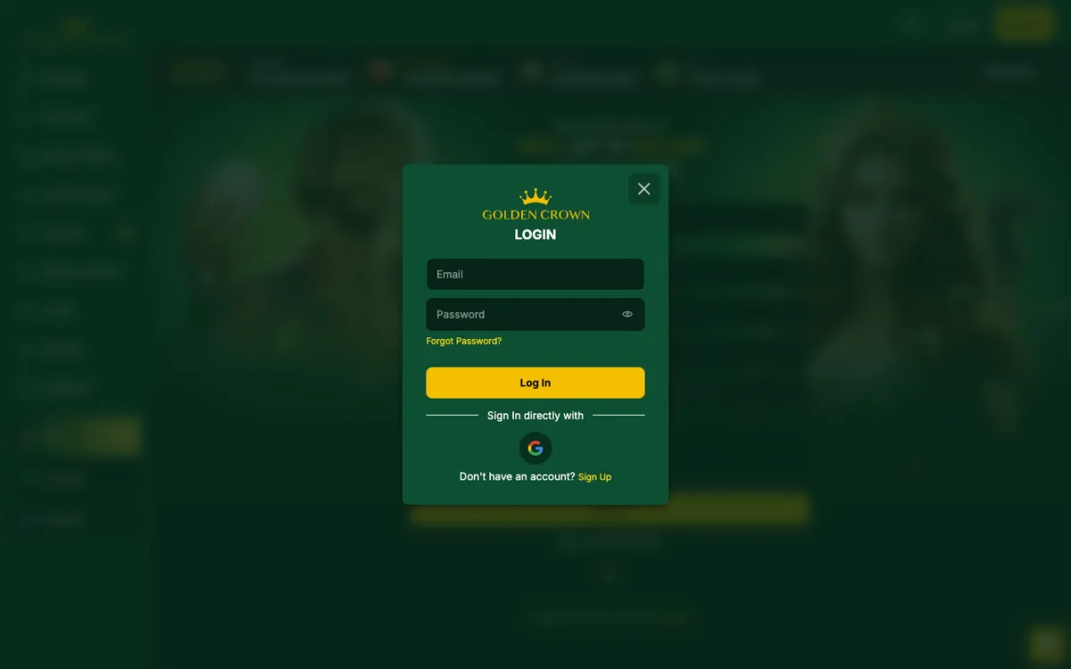 Golden Crown Casino — Sign-up, captured from Australia
