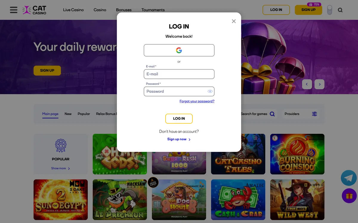CatCasino — Sign-up, captured from Belgium