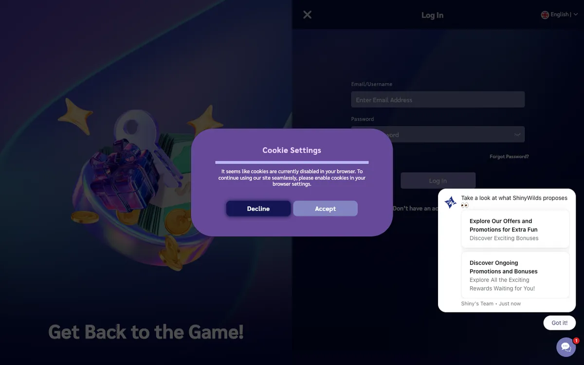 ShinyWilds Casino — Sign-up, captured from Belgium