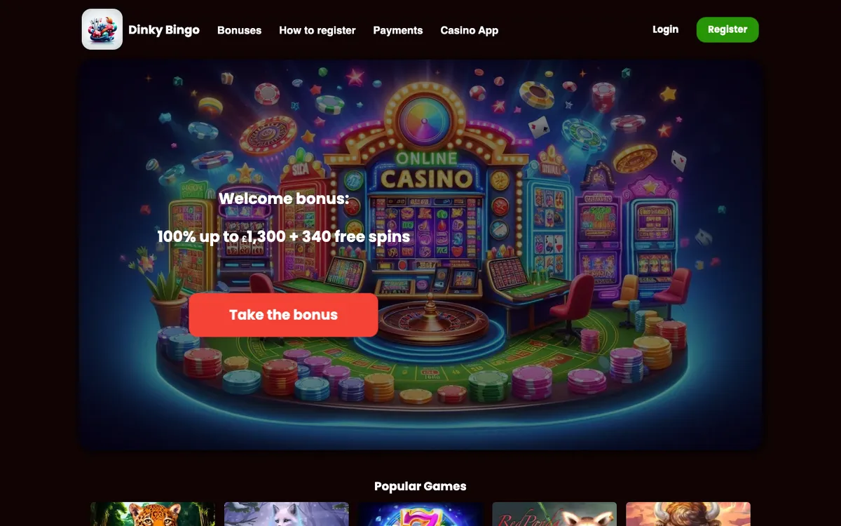 Dinky Bingo Casino — Home page, captured from United Kingdom