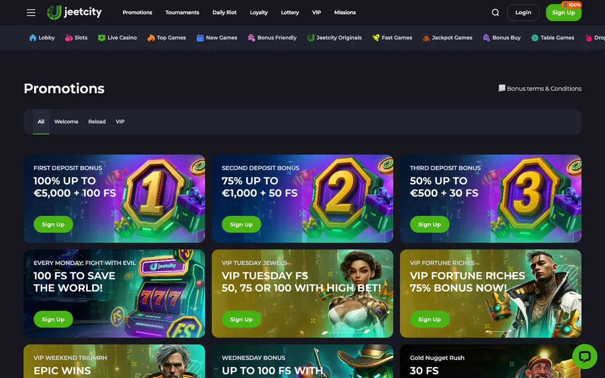 JeetCity Casino — Promotions, captured from Austria