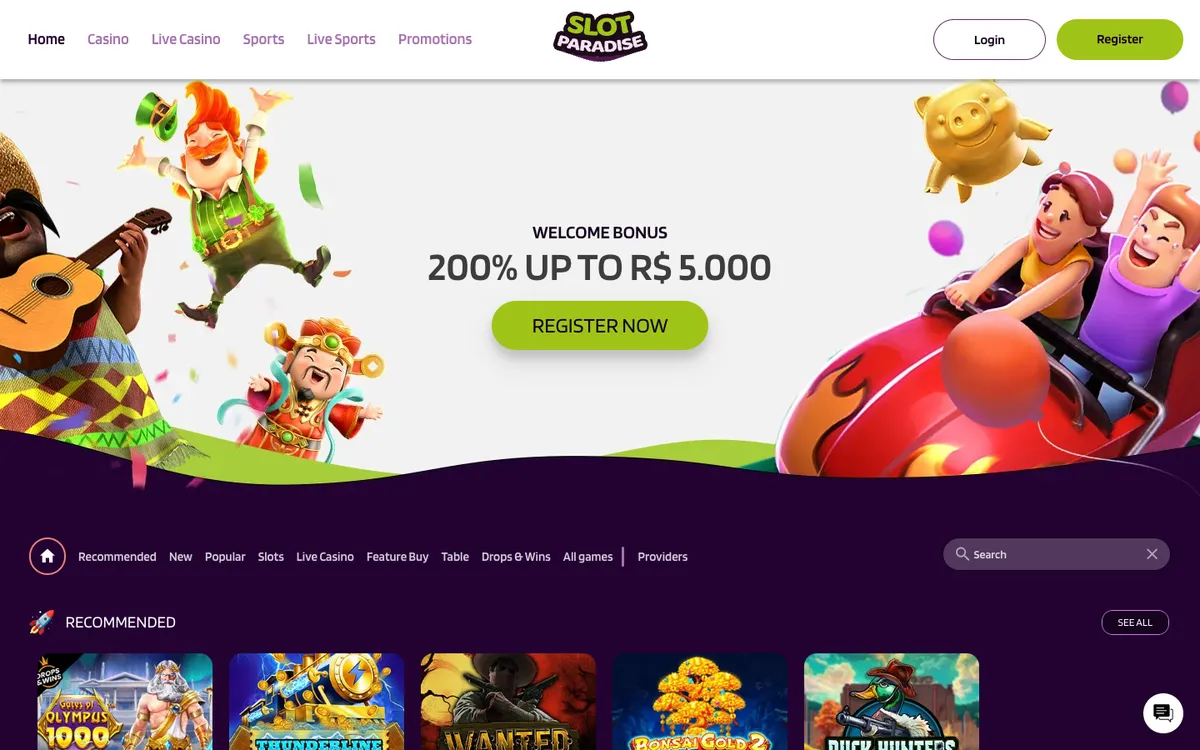 Slotparadise Casino — Home page, captured from Austria