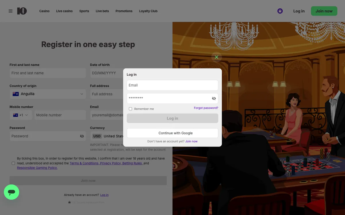 10bet Casino — «Регистрация», снято из страны Япония