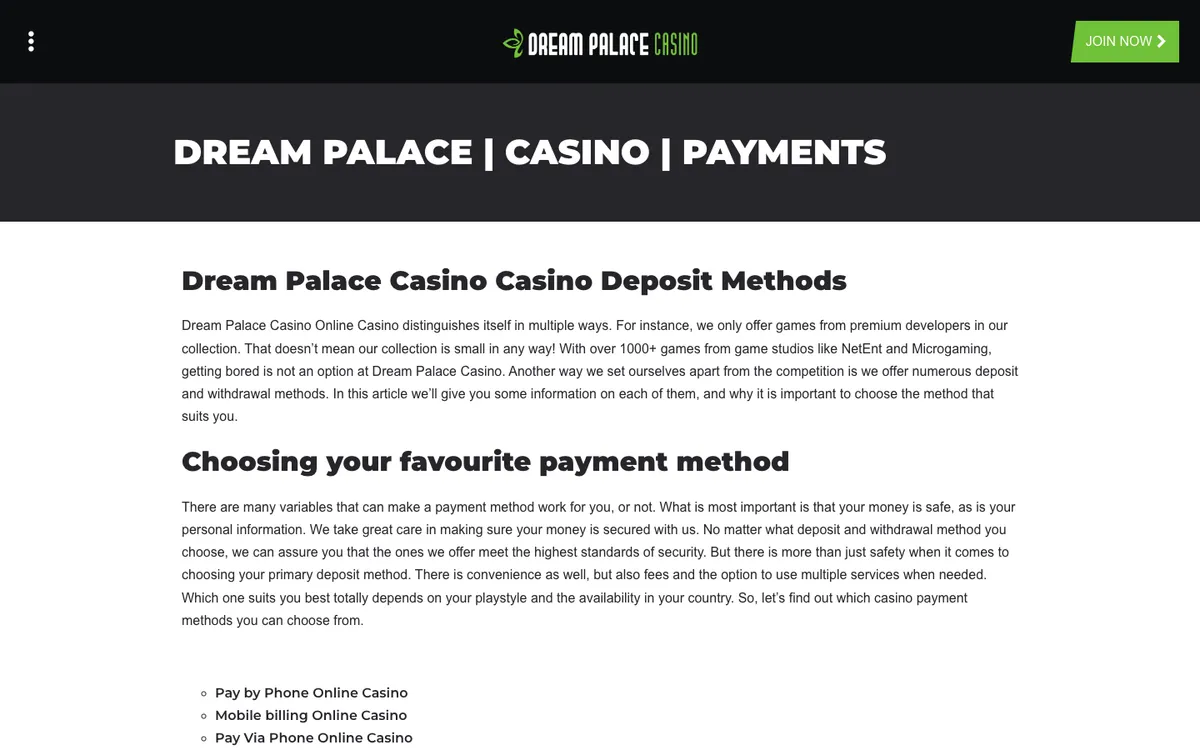 Dream Palace Casino — Payments, captured from Australia