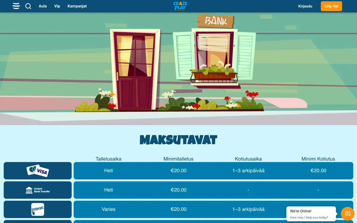 CrazePlay Casino — Payments, captured from Finland