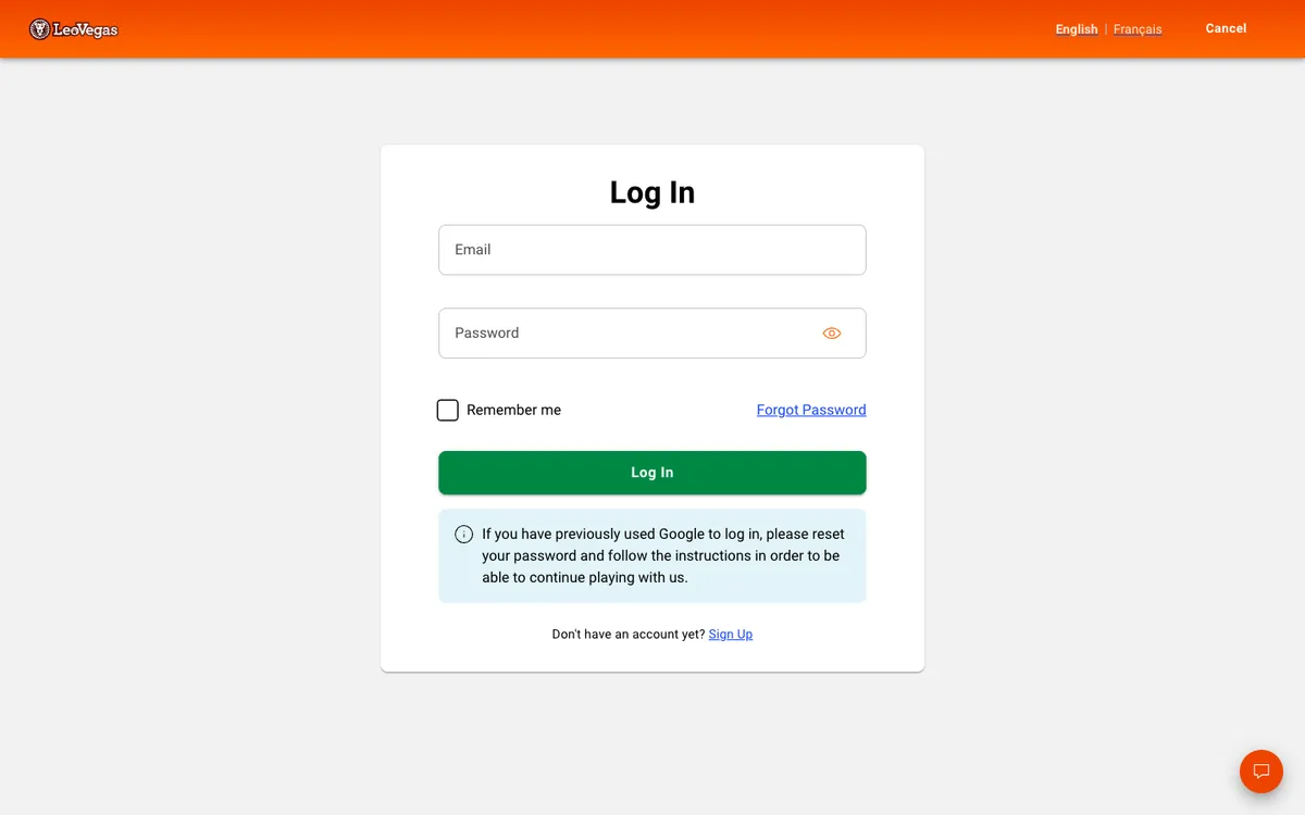 LeoVegas Casino — Sign-up, captured from Canada