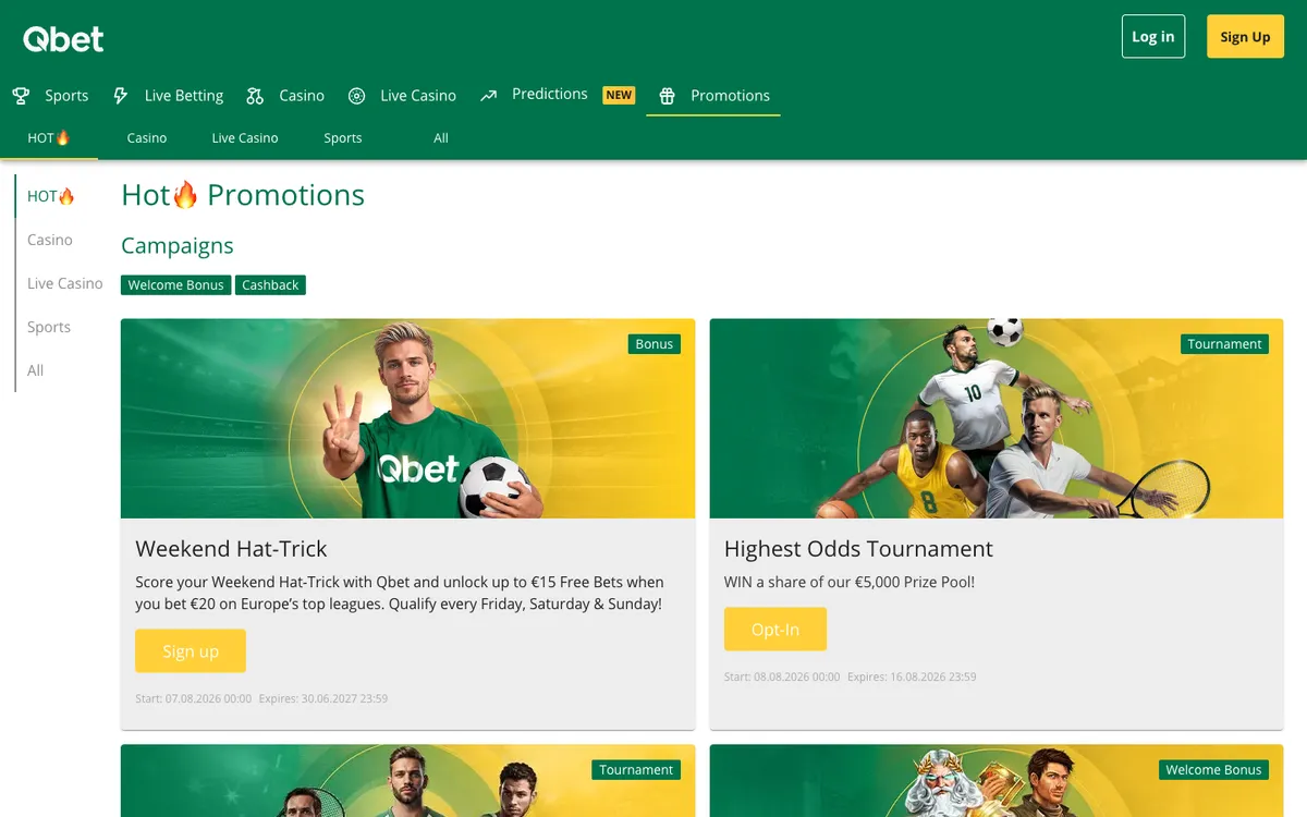 Qbet Casino — Promotions, captured from Austria