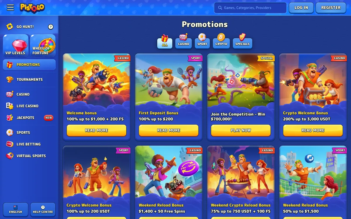 Pistolo Casino — Promotions, captured from New Zealand