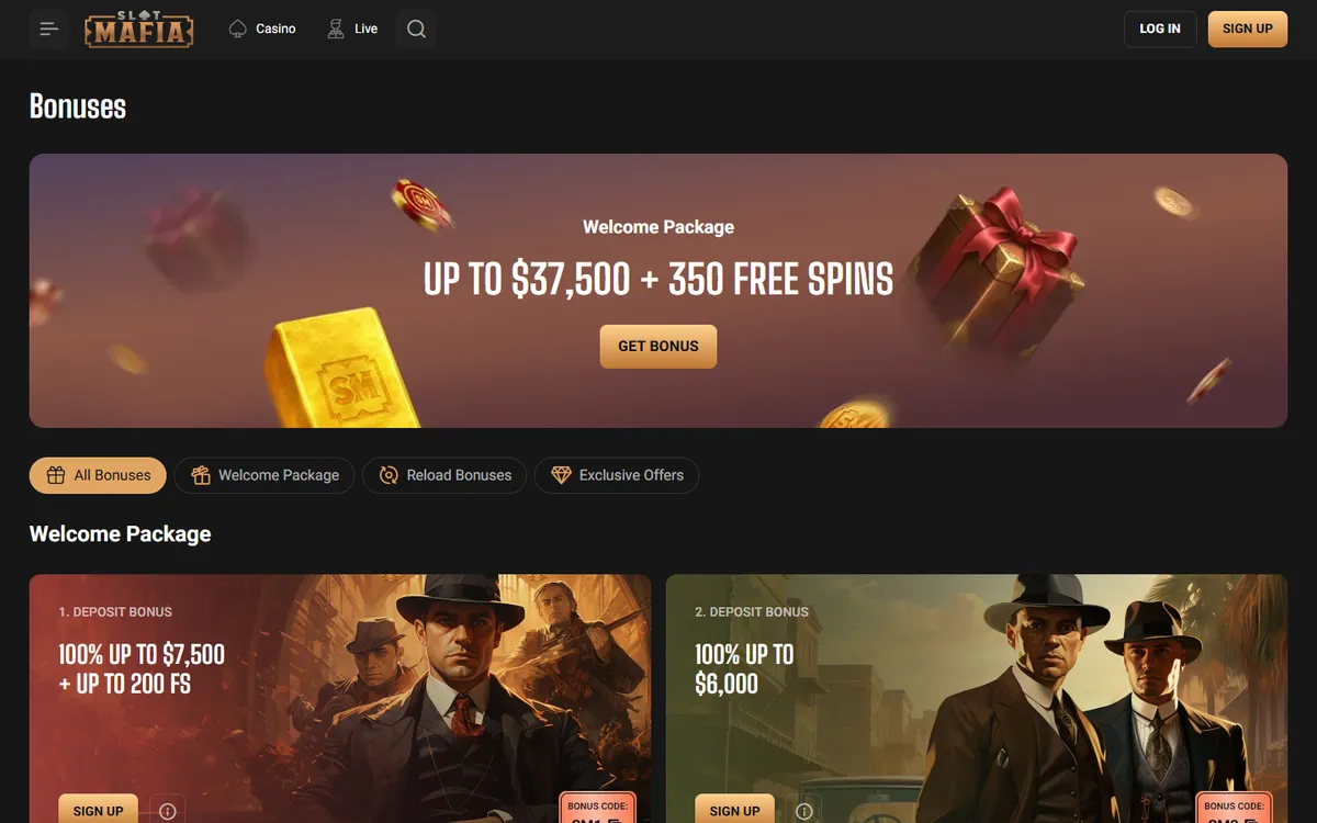Slot Mafia Casino — Promotions, captured from Canada