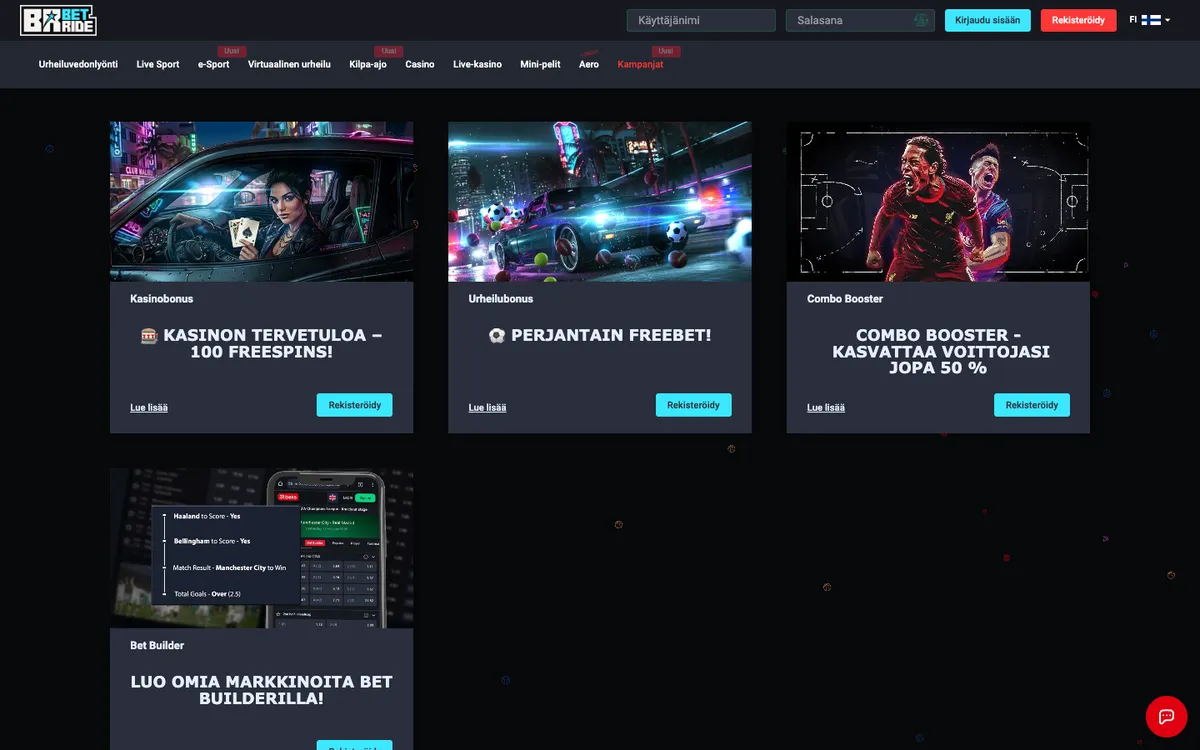 Betride Casino — Promotions, captured from Finland