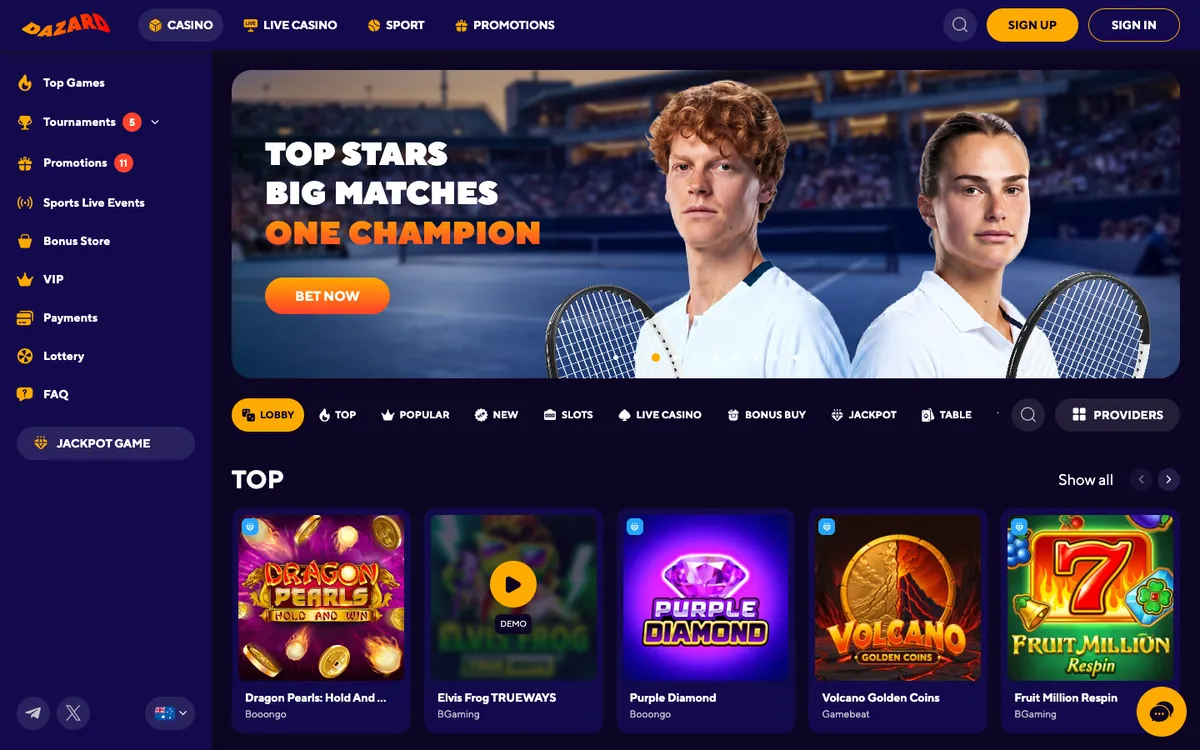 Dazard Casino — «Главная», снято из страны Австралия