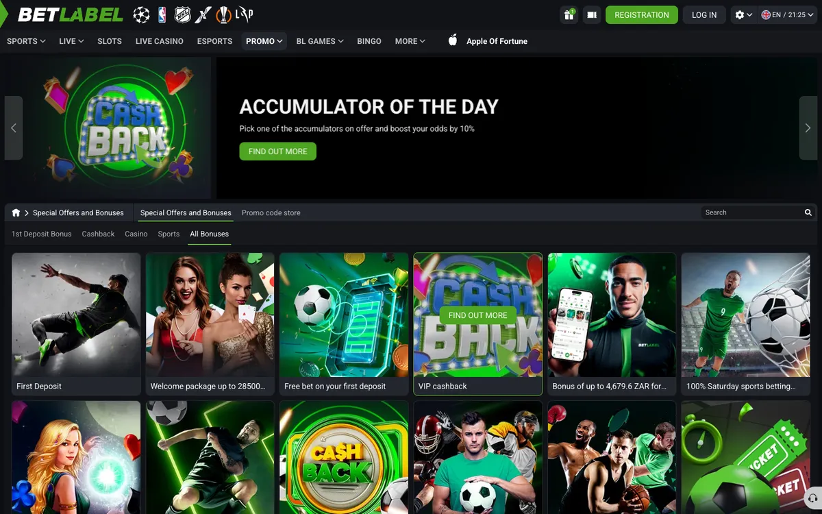 BetLabel Casino — Promotions, captured from South Africa