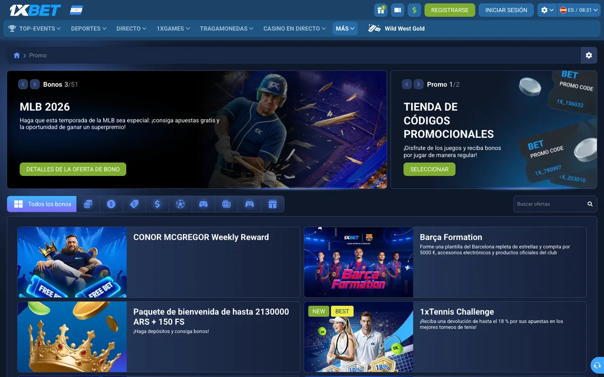 1xBet Casino — Promotions, captured from Argentina