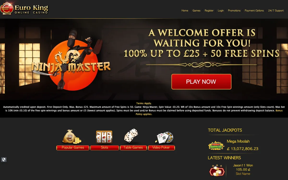 EuroKing Casino — Home page, captured from United Kingdom