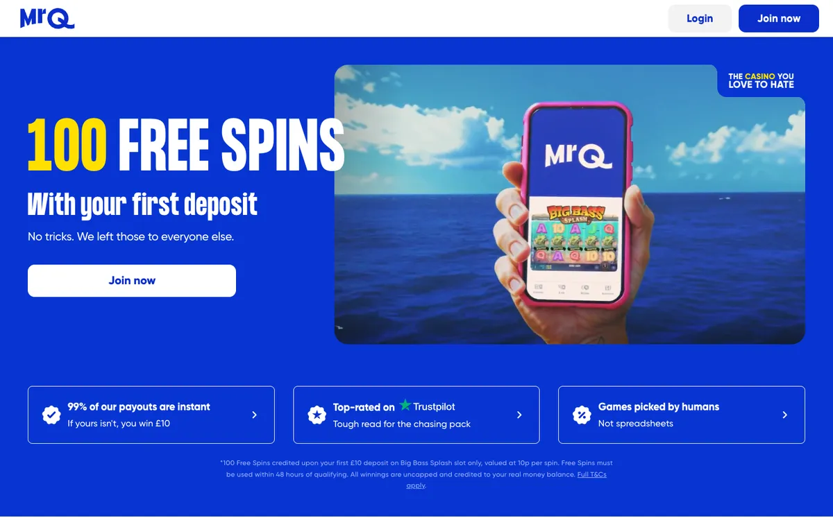 MrQ Casino — Home page, captured from United Kingdom