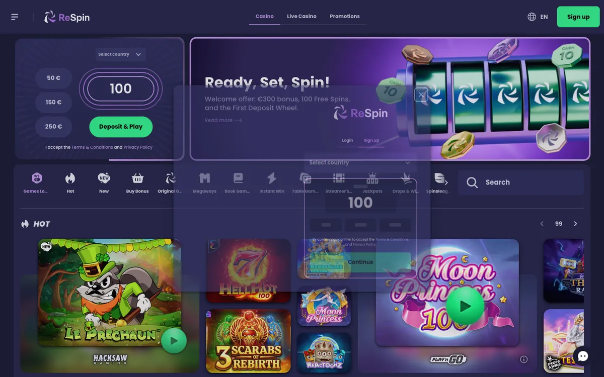 ReSpin Casino — Sign-up, captured from Finland