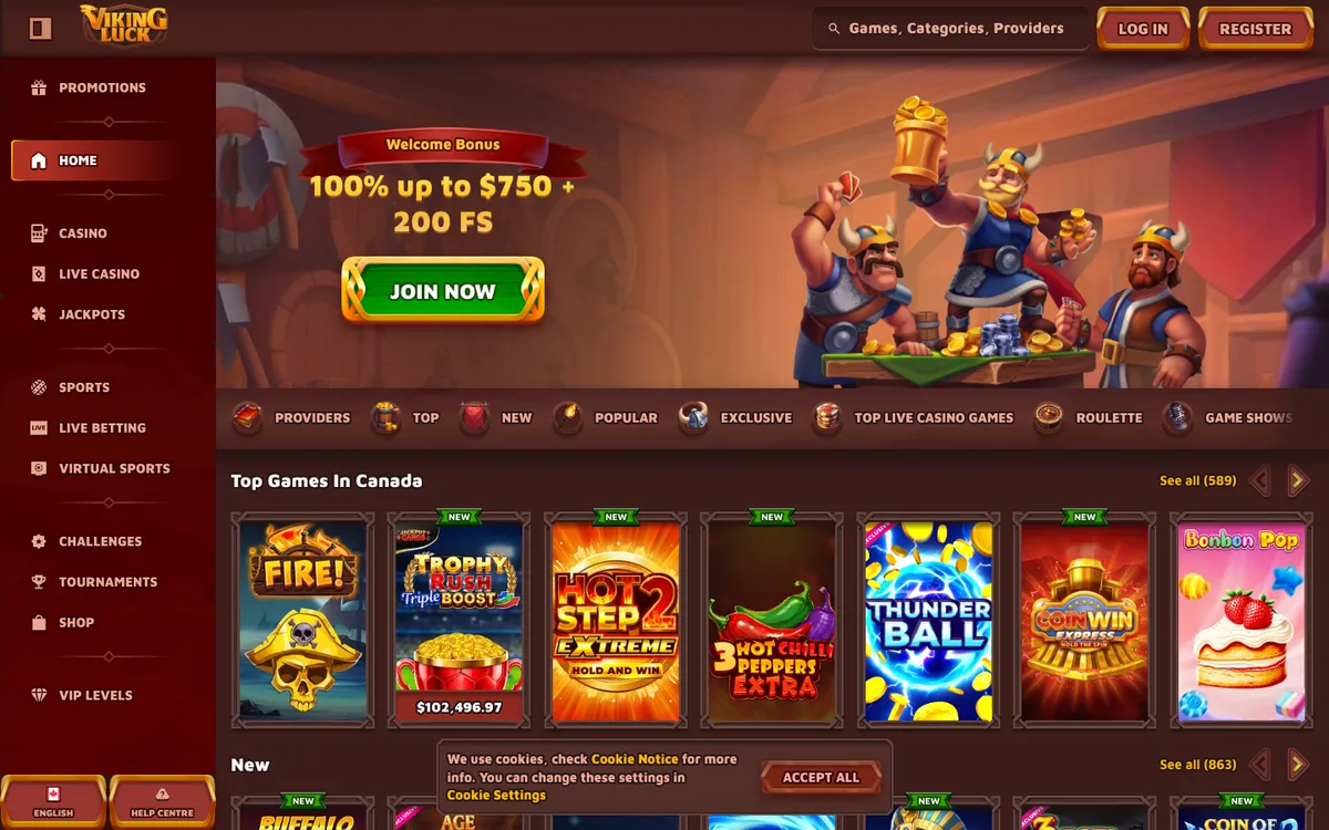 VikingLuck Casino — «Главная», снято из страны Канада