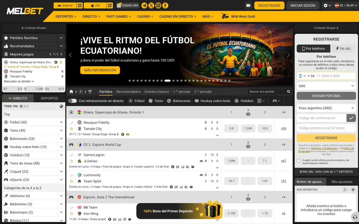 Melbet Casino — Home page, captured from Argentina