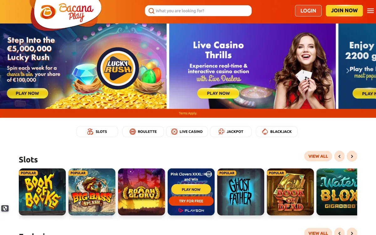 BacanaPlay Casino — Home page, captured from Finland