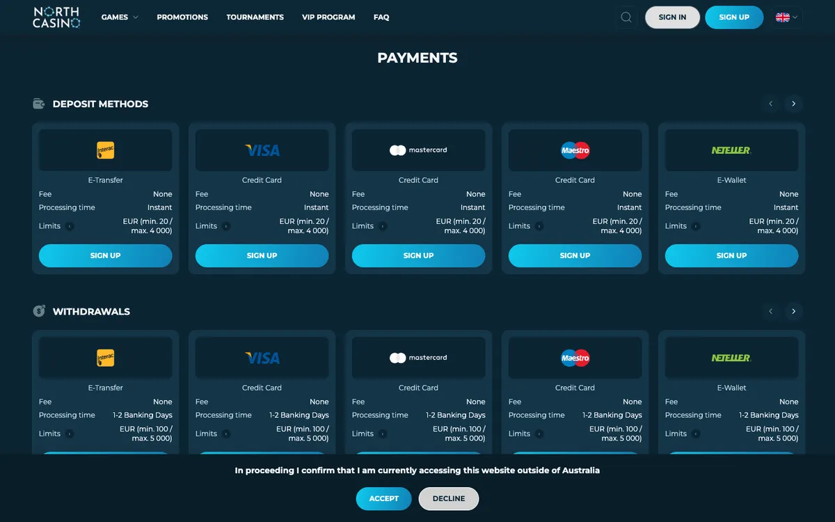 North Casino — «Платежи», снято из страны Австралия
