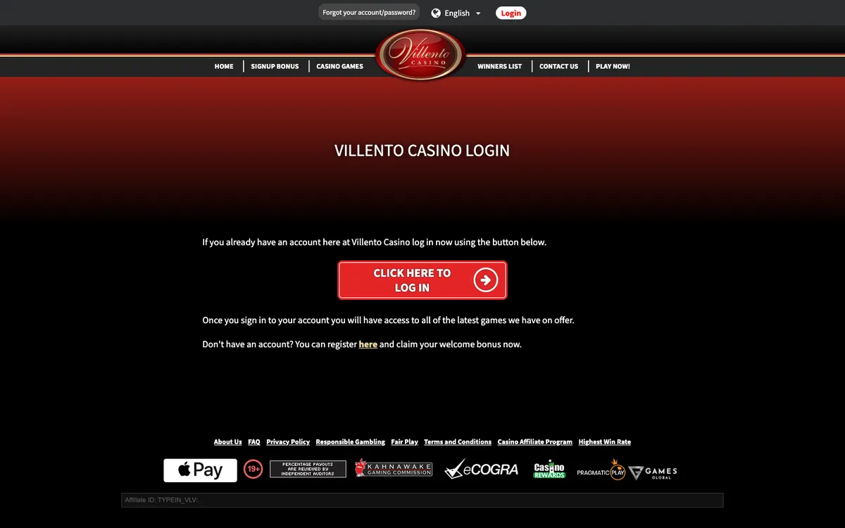 Villento Casino — Sign-up, captured from New Zealand