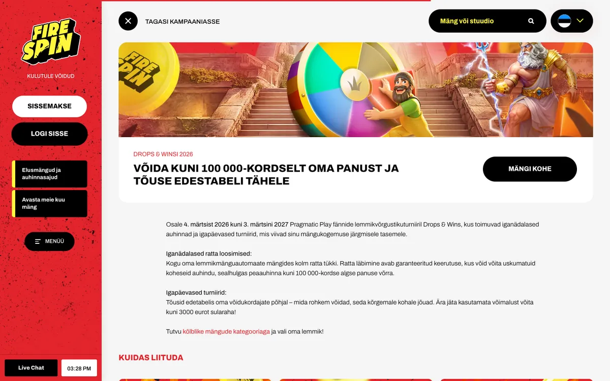 Firespin Casino — Promotions, captured from Estonia