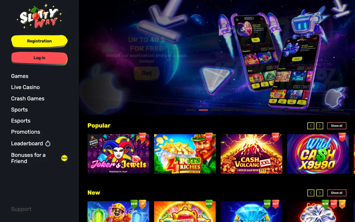 Slottyway Casino — «Главная», снято из страны Новая Зеландия