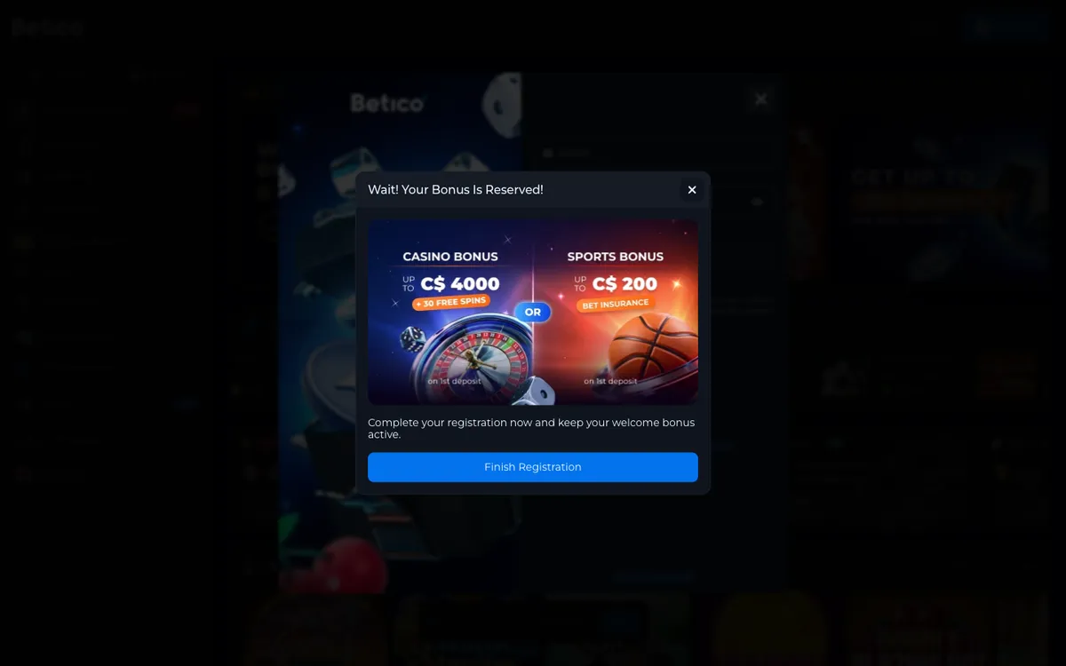 Betico Casino — Sign-up, captured from Japan