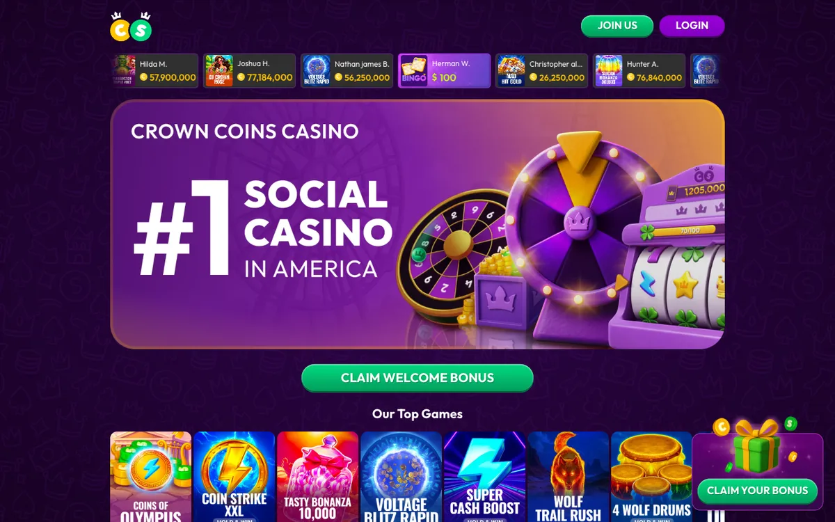 Crown Coins Casino — Home page, captured from United States